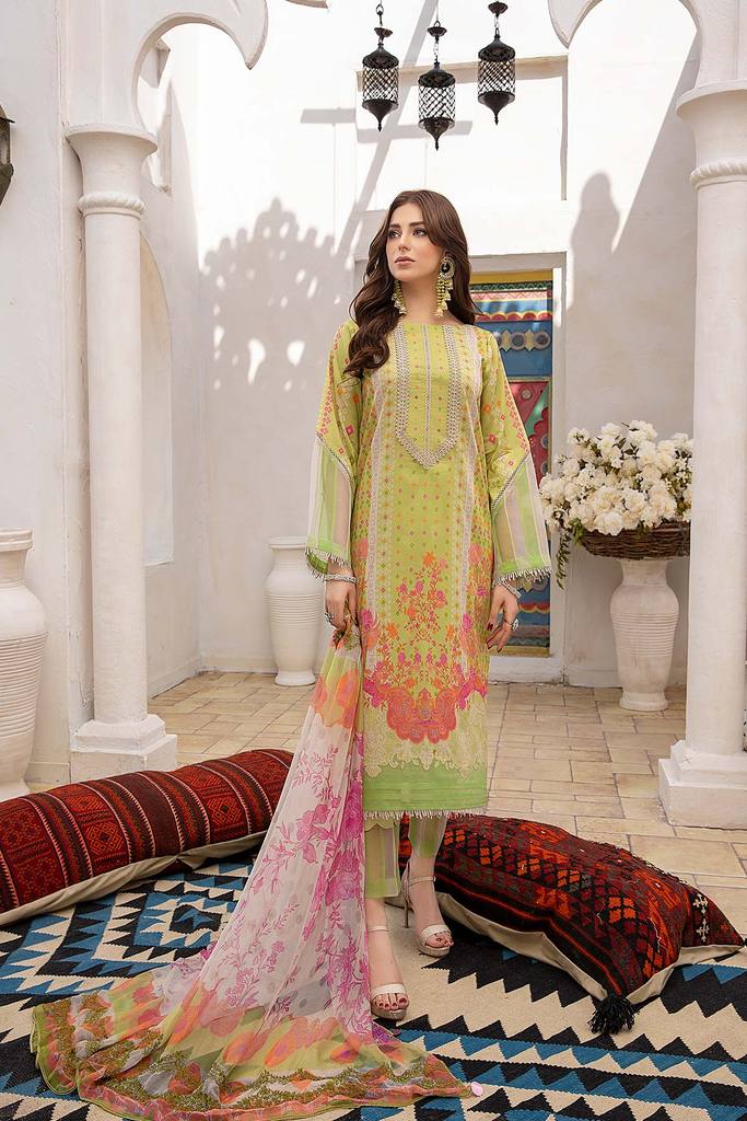 3 Pc Unstitched Printed Lawn With Chiffon Dupatta AN-06